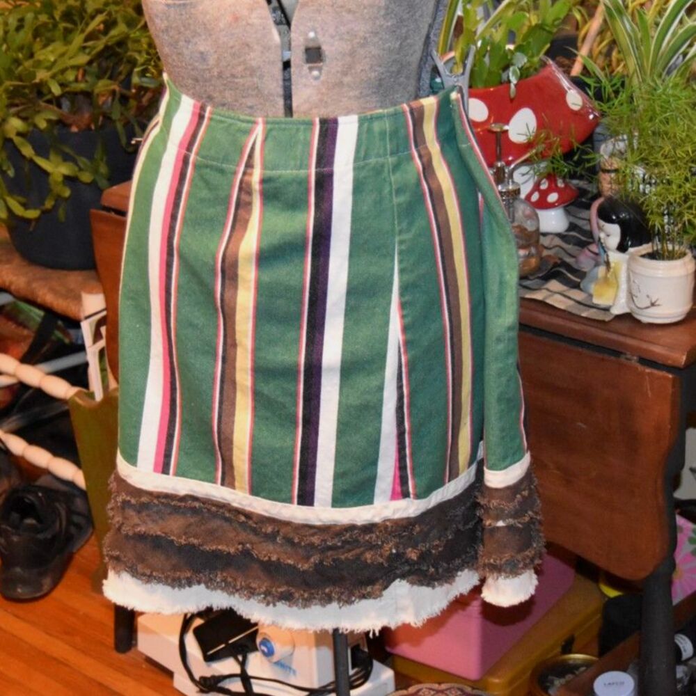 Neesh by DAR XL Serape Stripe Skirt Southwestern Boho Lace Trim RN112473